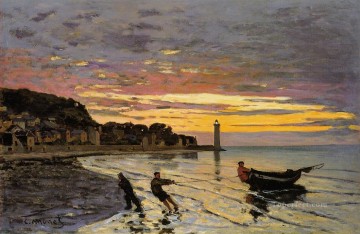 Acarreando un barco a tierra Honfleur Claude Monet Pinturas al óleo